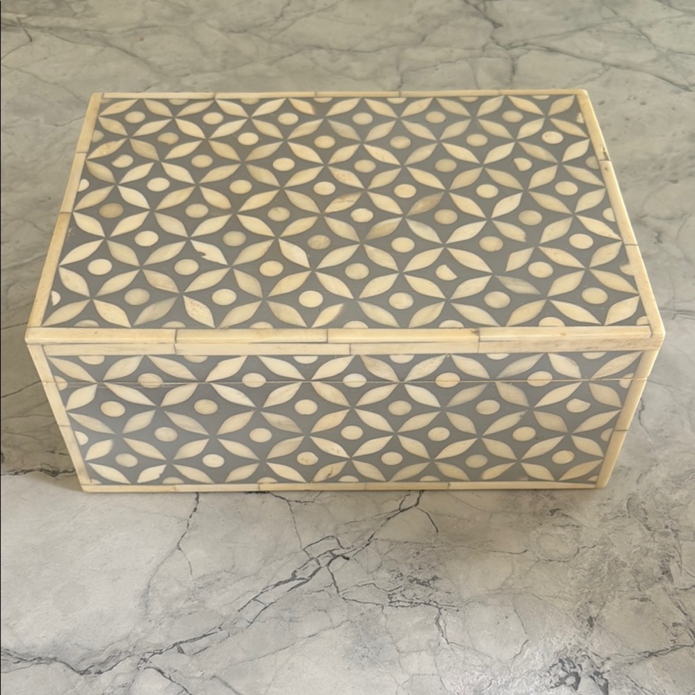 Restoration Hardware Gray and Cream Decorative Box